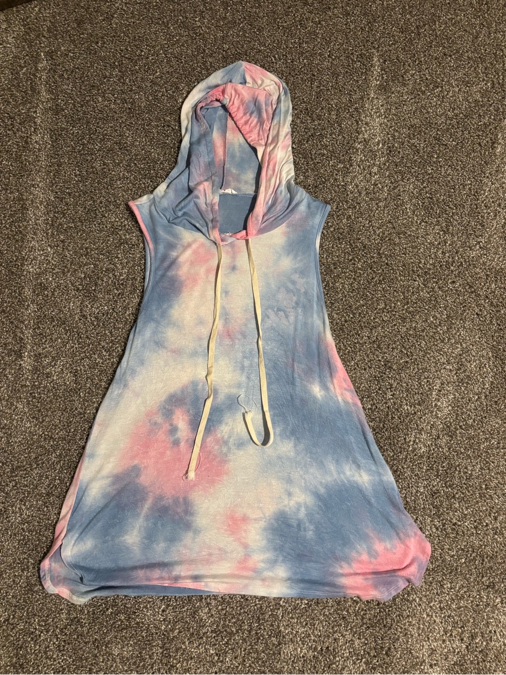 Sleeveless Tie-Dye Hooded Tank Top - Pink & Blue
